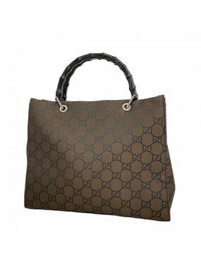 Gucci Tote GG Nylon Bamboo 002 Brown Black Silver